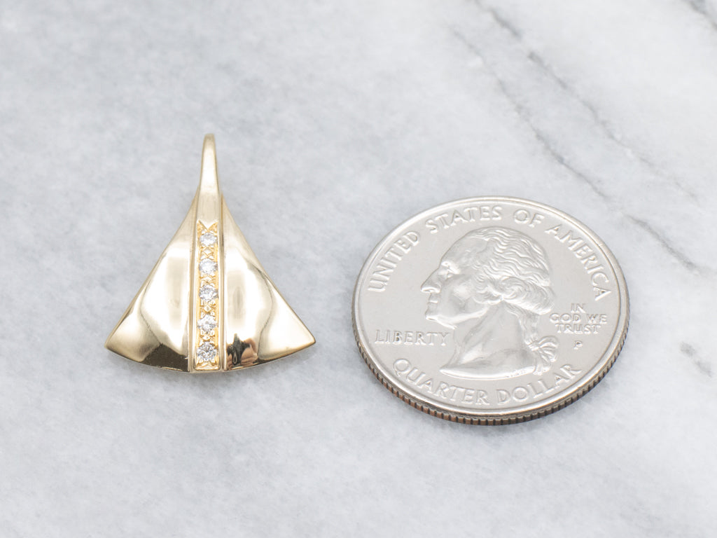 Polished Yellow Gold and Diamond Modernist Pendant with Enhancer Bail