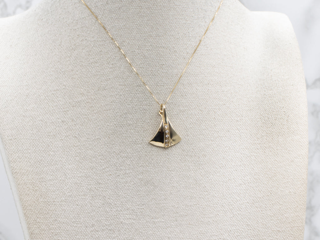 Polished Yellow Gold and Diamond Modernist Pendant with Enhancer Bail