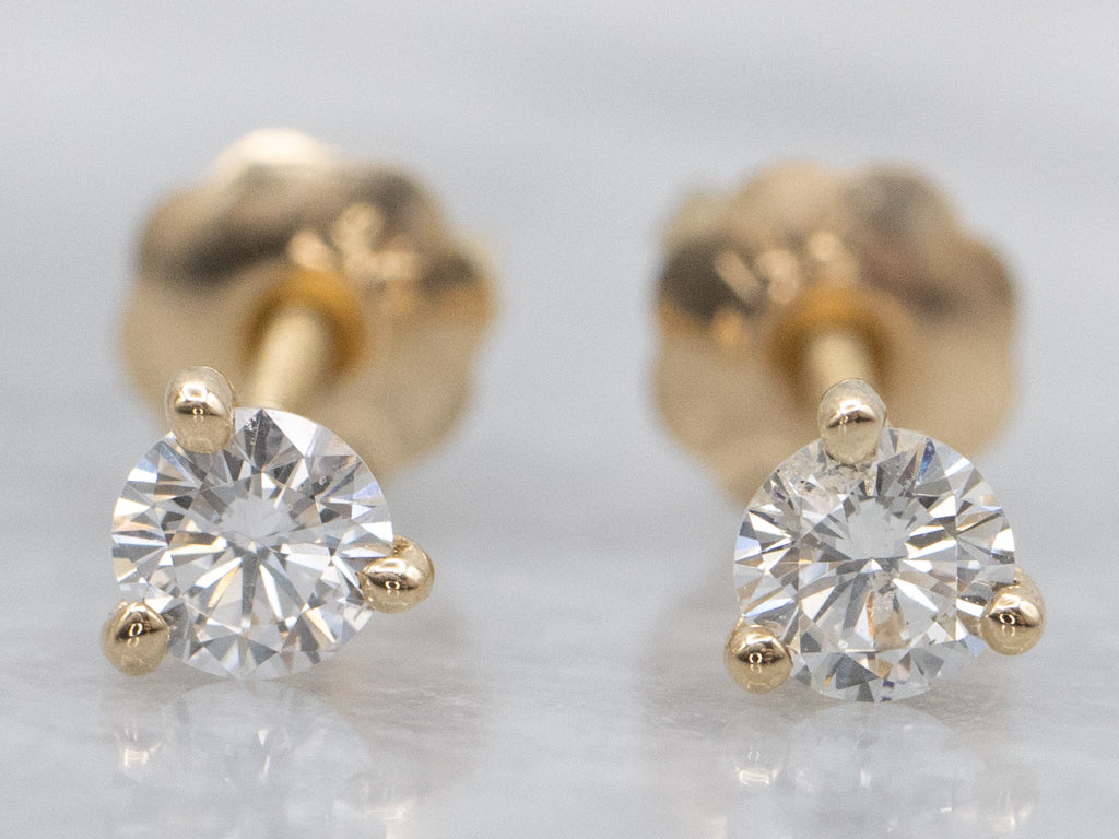 Round Brilliant Martini-Set Diamond Yellow Gold Stud Earrings