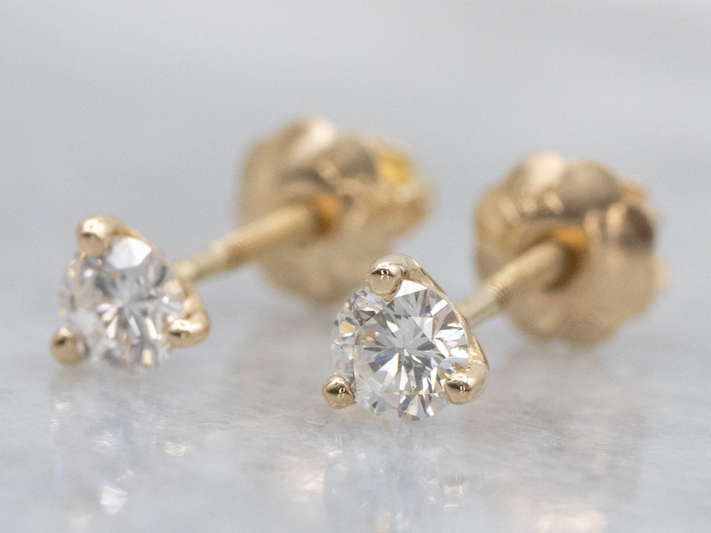 Round Brilliant Martini-Set Diamond Yellow Gold Stud Earrings