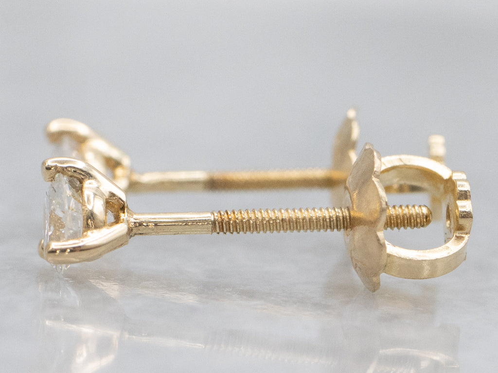 Round Brilliant Martini-Set Diamond Yellow Gold Stud Earrings