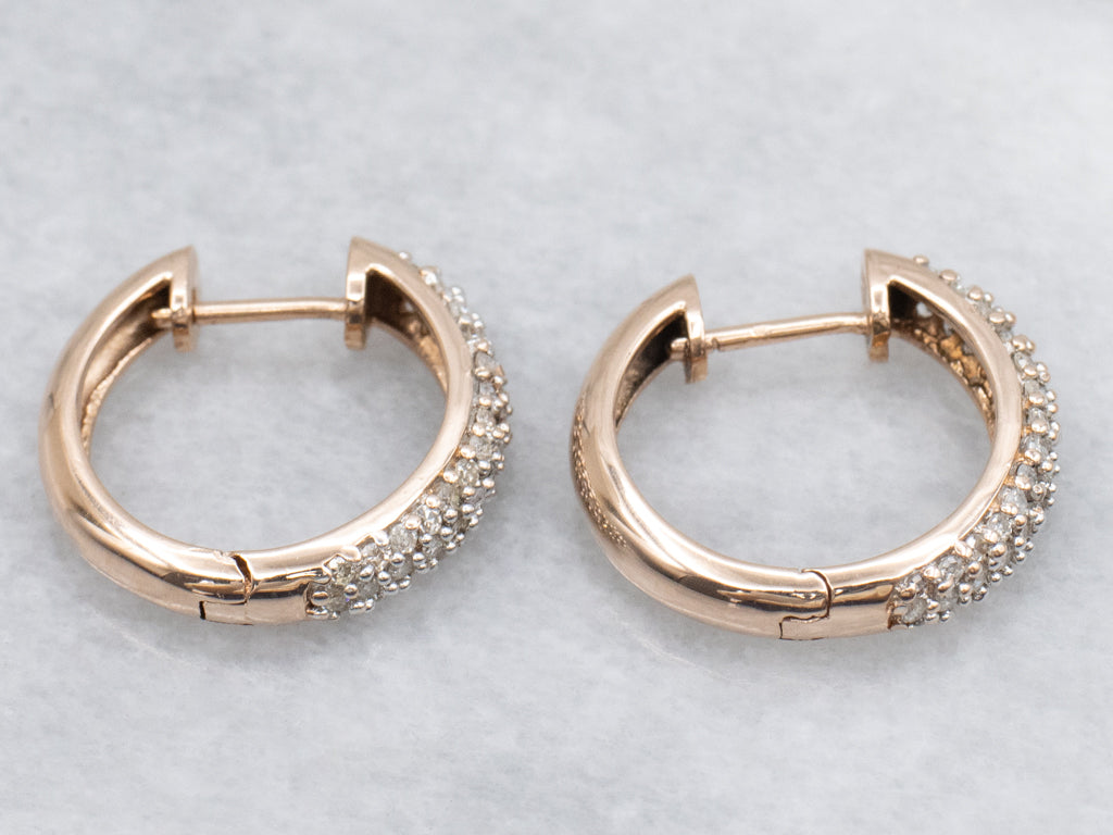 Modern Rose Gold and Diamond Hoop Earrings