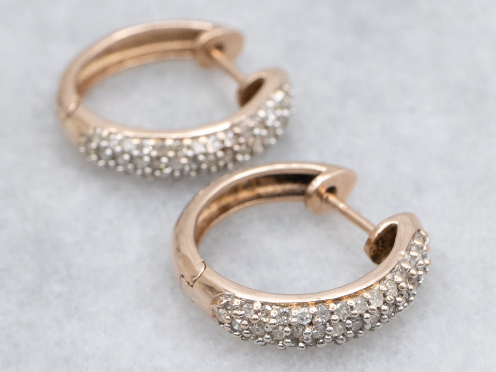 Modern Rose Gold and Diamond Hoop Earrings