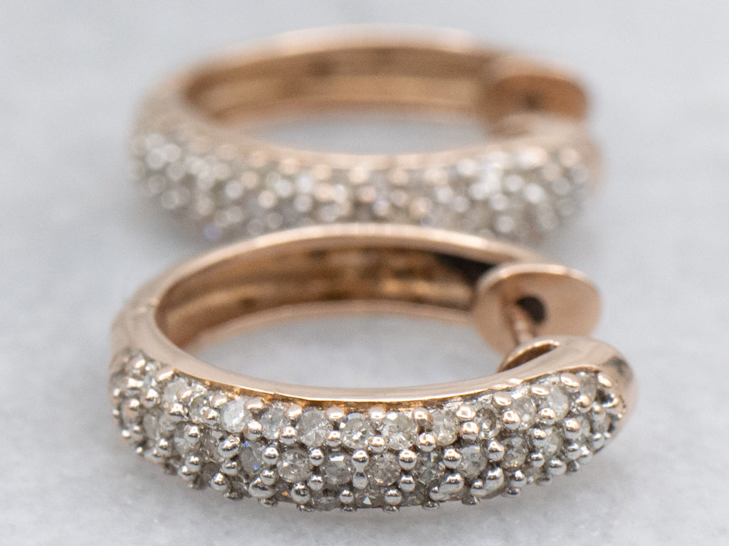 Modern Rose Gold and Diamond Hoop Earrings