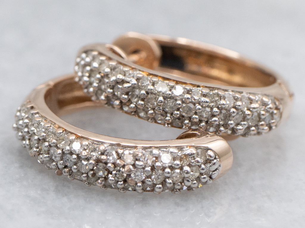 Modern Rose Gold and Diamond Hoop Earrings