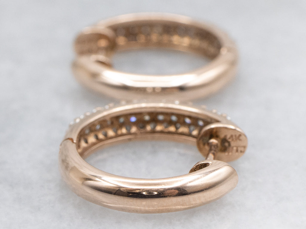 Modern Rose Gold and Diamond Hoop Earrings