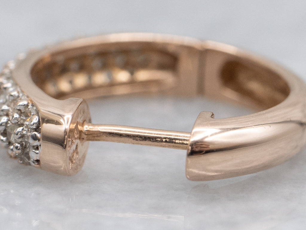 Modern Rose Gold and Diamond Hoop Earrings