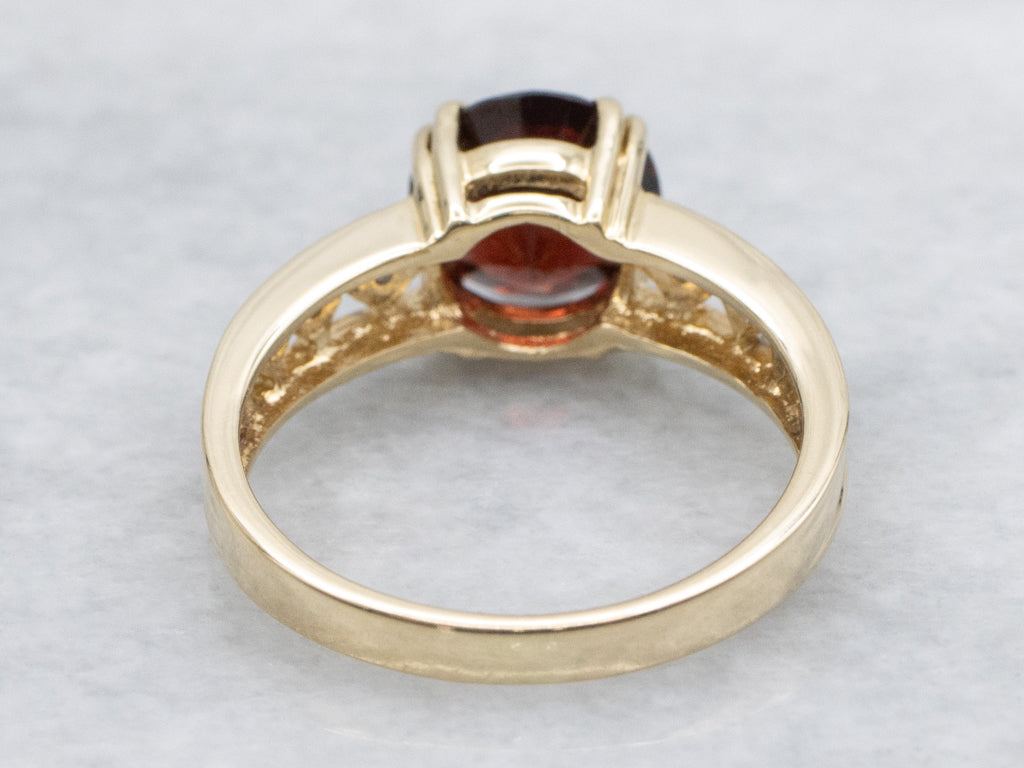 Red Garnet Two-Tone Gold Ring with Diamond Accents