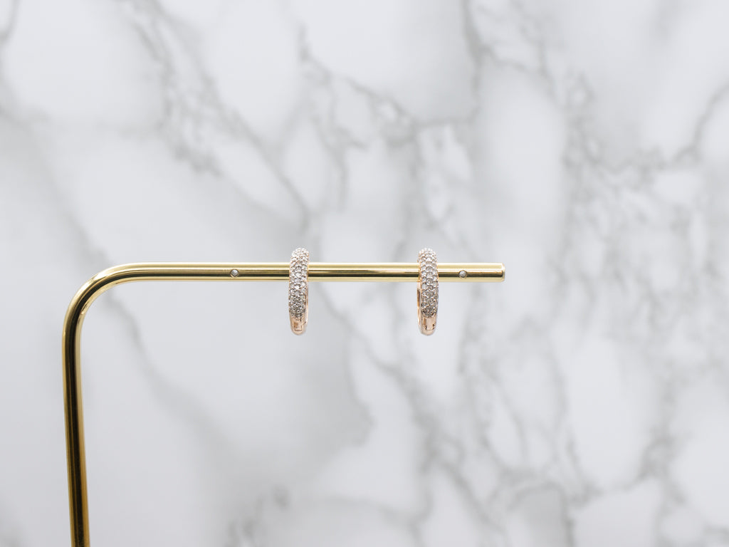 Modern Rose Gold and Diamond Hoop Earrings