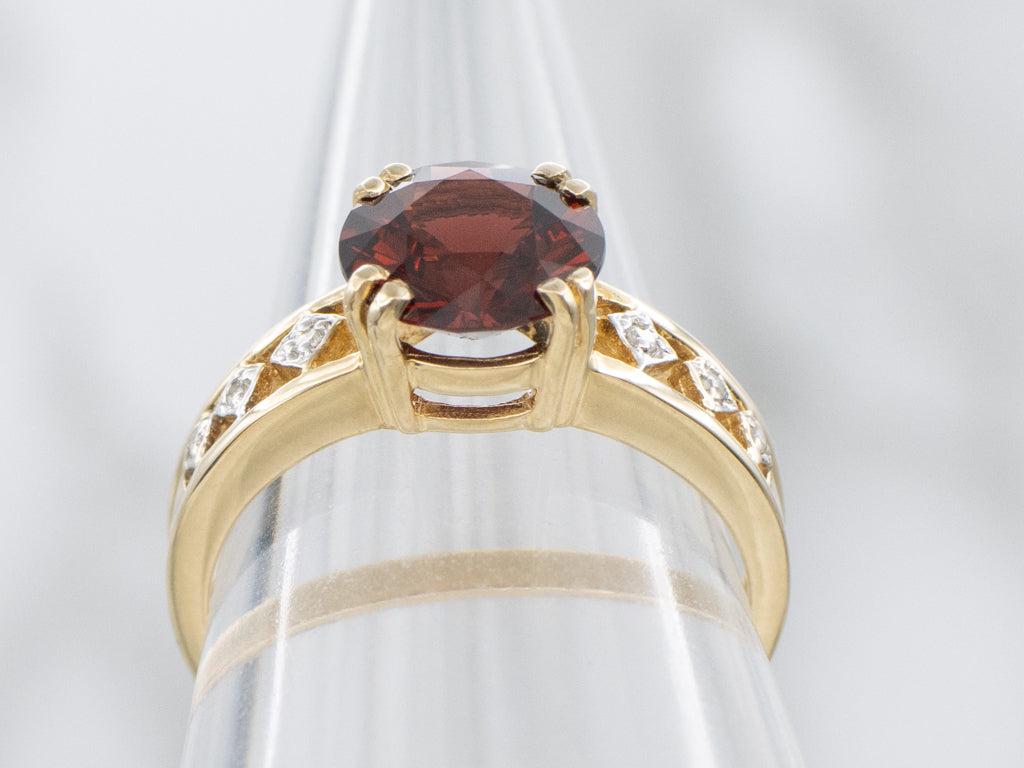 Red Garnet Two-Tone Gold Ring with Diamond Accents