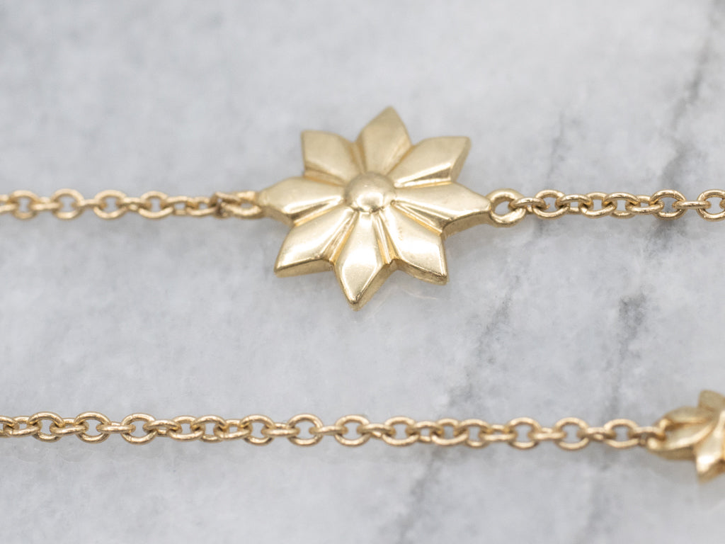 Sparkling Diamond and Flower Station Chain Necklace