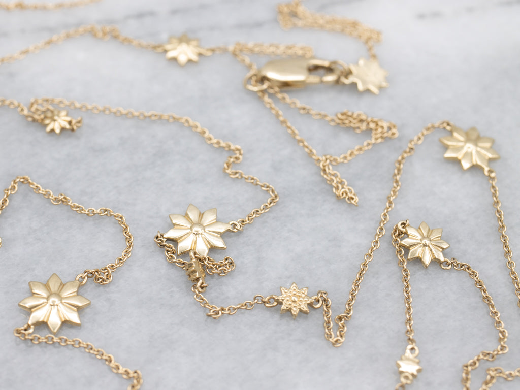 Sparkling Diamond and Flower Station Chain Necklace