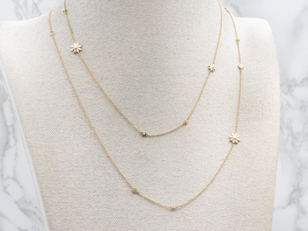 Sparkling Diamond and Flower Station Chain Necklace