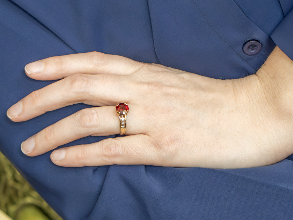 Red Garnet Two-Tone Gold Ring with Diamond Accents