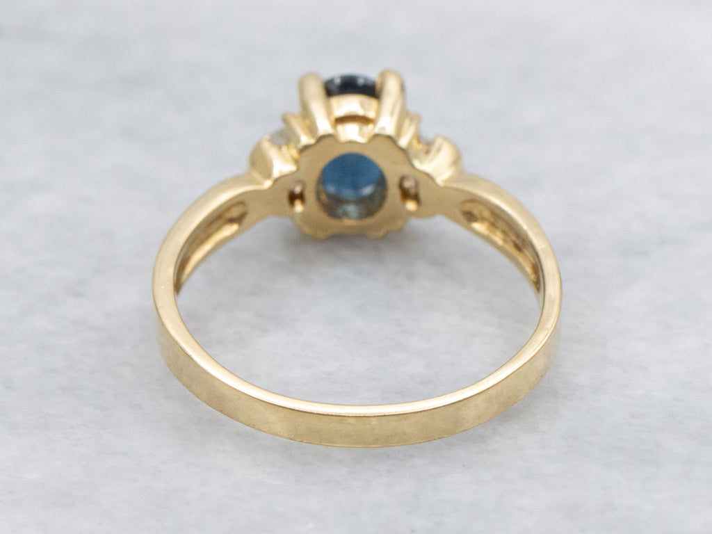 Sapphire and Marquise-Cut Diamond Three Stone Ring