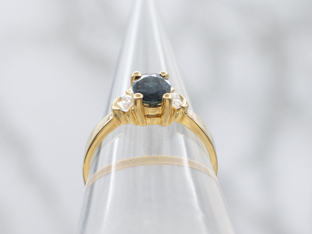 Sapphire and Marquise-Cut Diamond Three Stone Ring