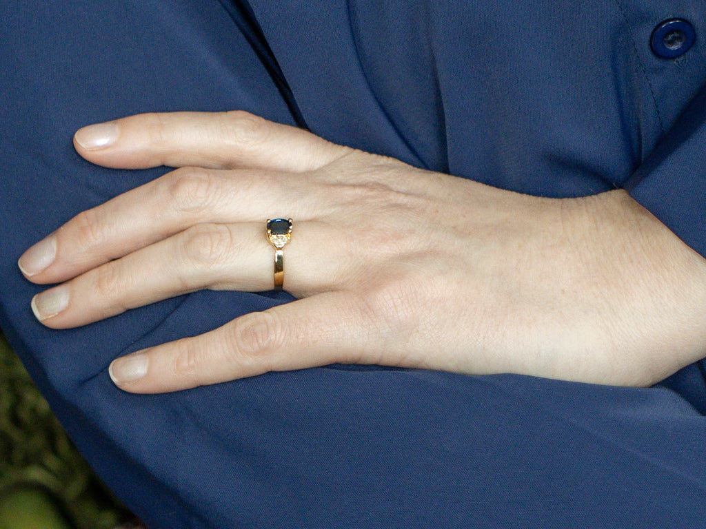 Sapphire and Marquise-Cut Diamond Three Stone Ring