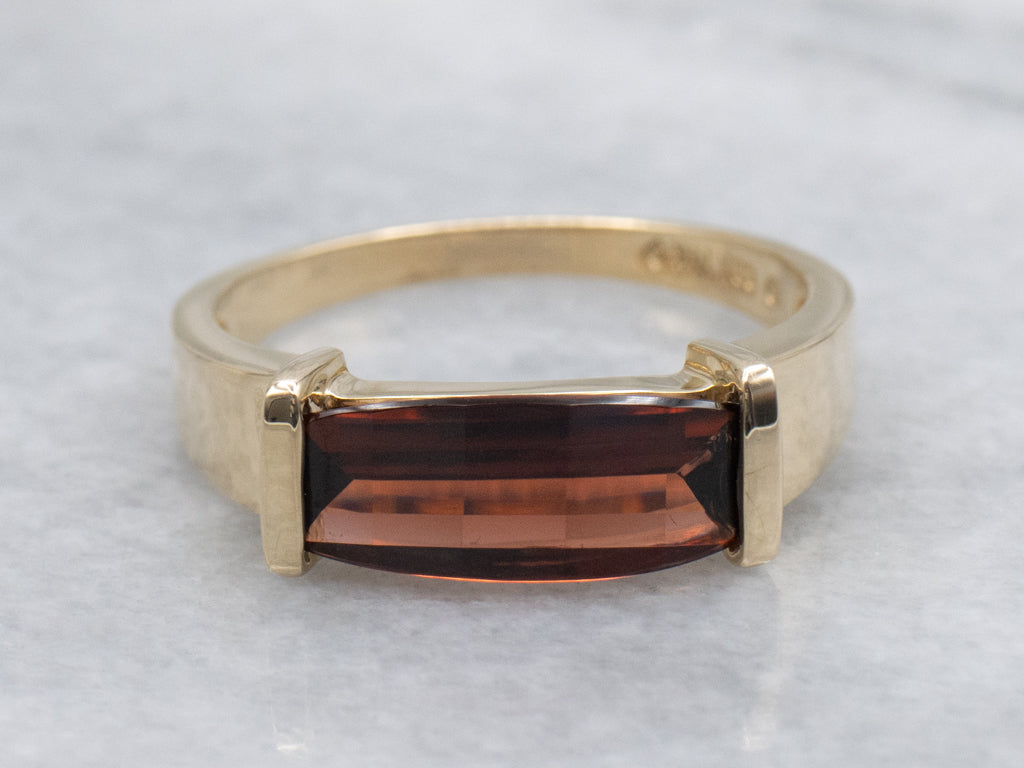 Sleek East-To-West Modern Garnet and Gold Ring