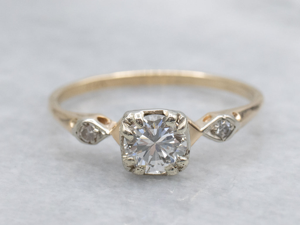 1950s Two-Tone Gold Three Stone Diamond Engagement Ring