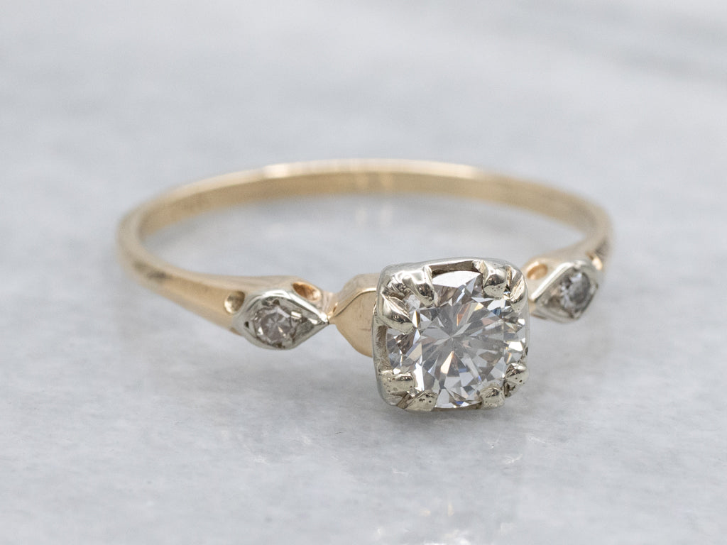 1950s Two-Tone Gold Three Stone Diamond Engagement Ring