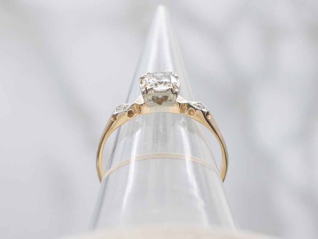 1950s Two-Tone Gold Three Stone Diamond Engagement Ring