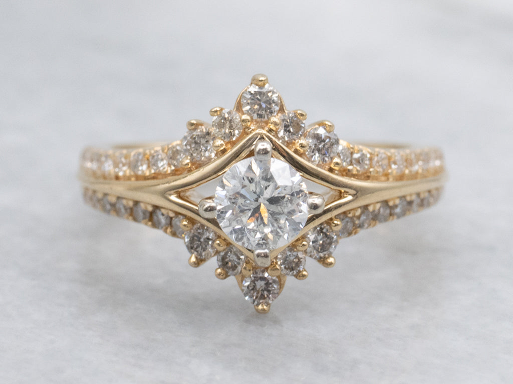 Modern Brilliant Diamond and Diamond Shoulders Engagement Ring