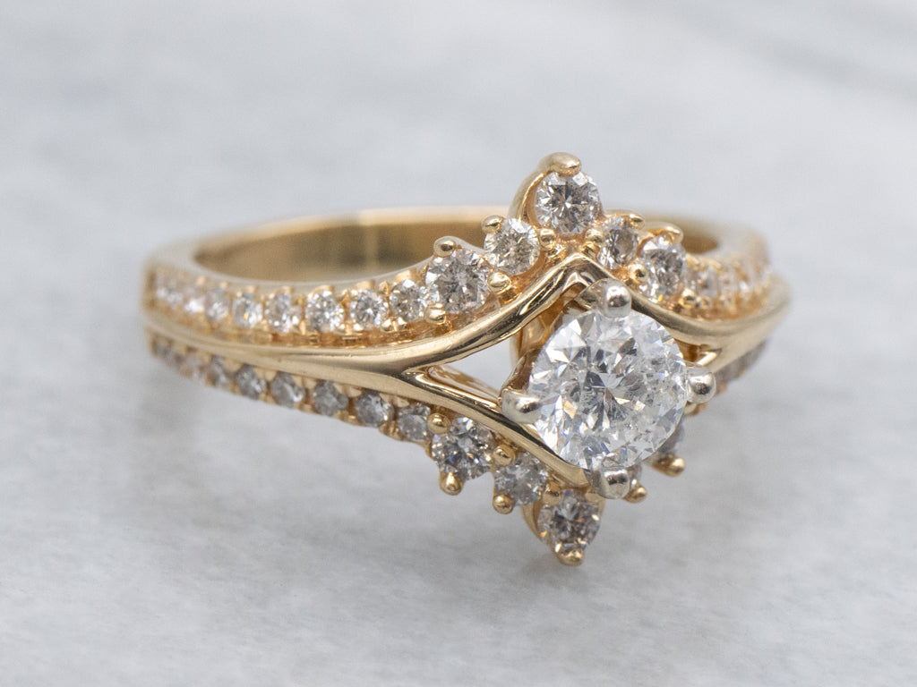 Modern Brilliant Diamond and Diamond Shoulders Engagement Ring