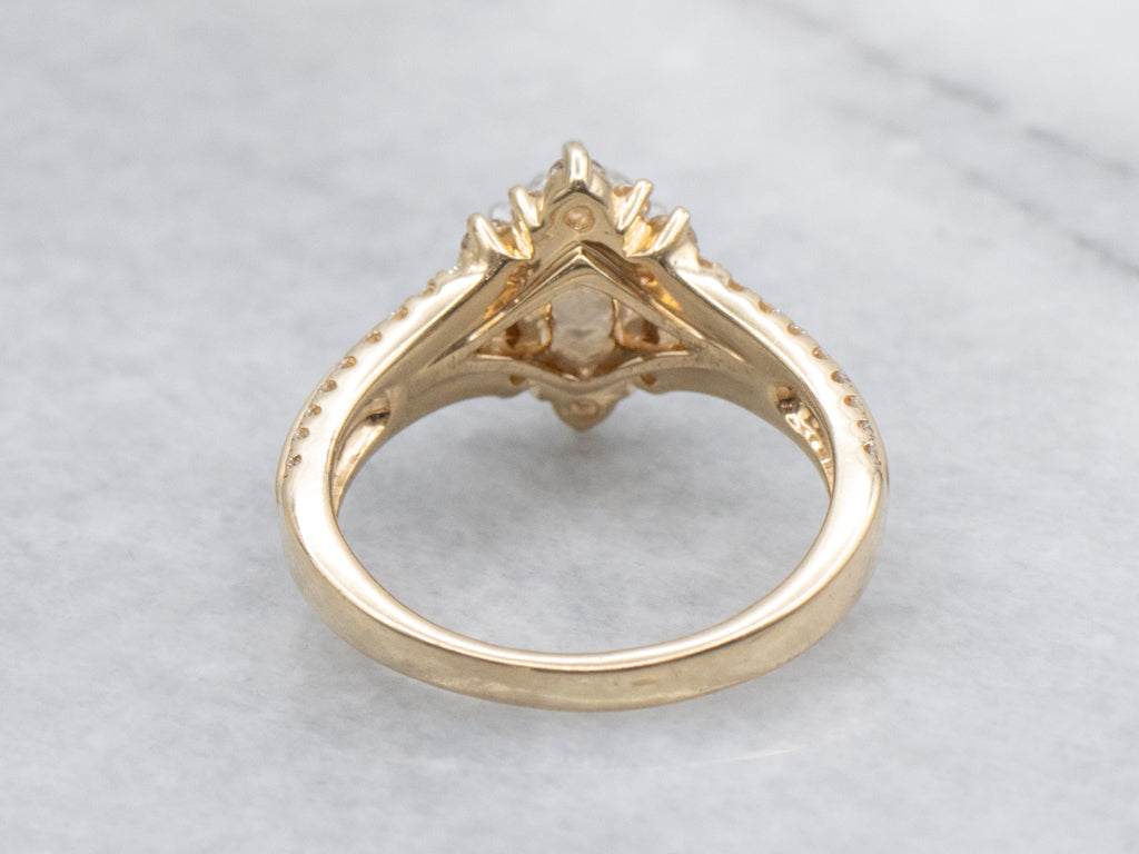 Modern Brilliant Diamond and Diamond Shoulders Engagement Ring