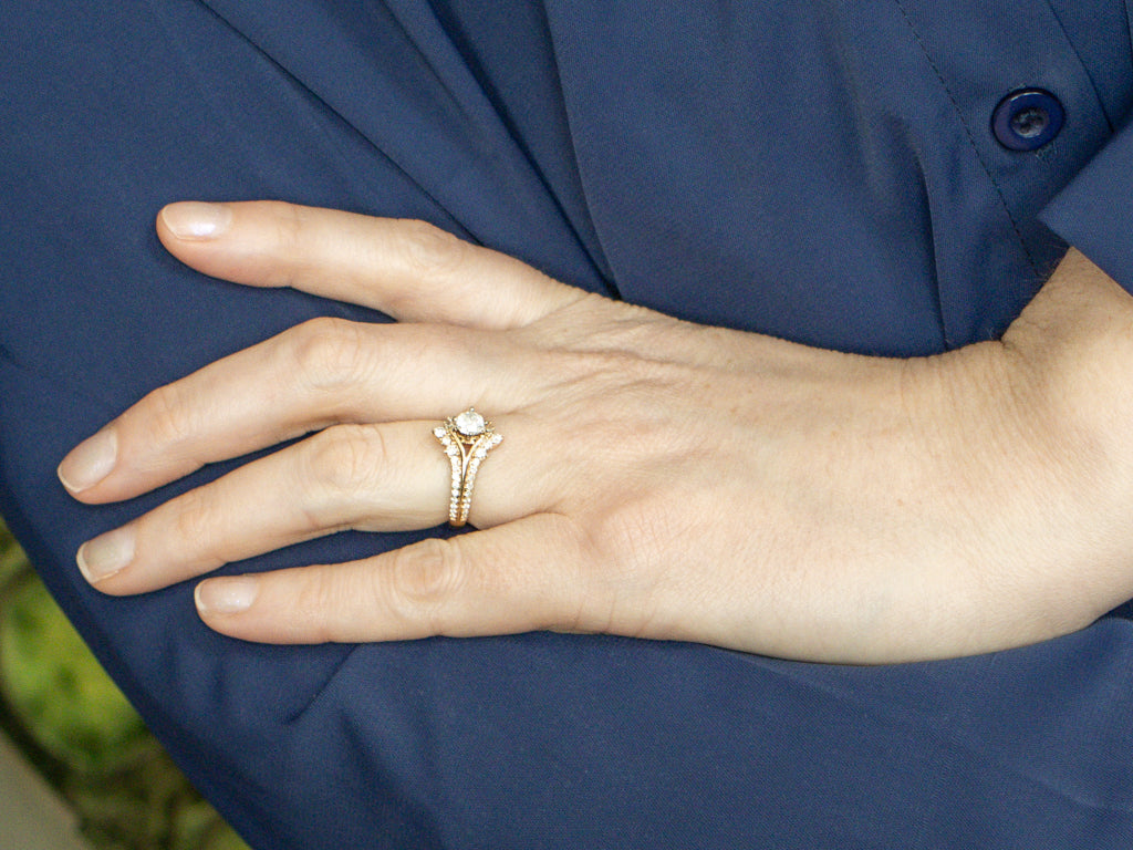 Modern Brilliant Diamond and Diamond Shoulders Engagement Ring