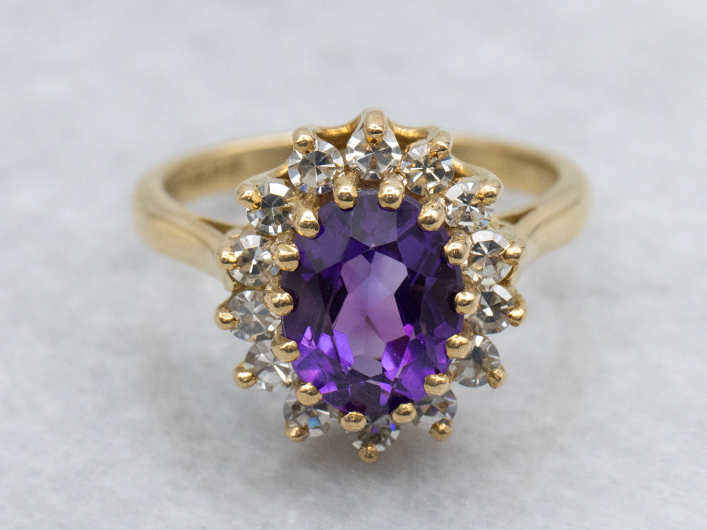 Amethyst and Diamond Vintage Halo Ring