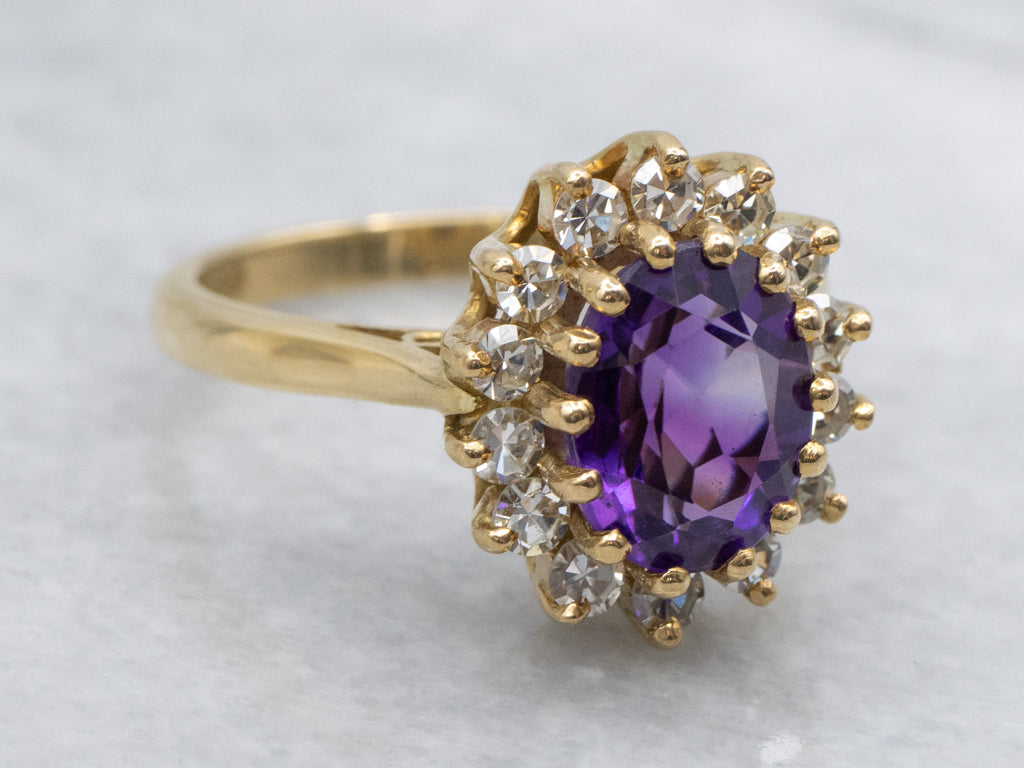 Amethyst and Diamond Vintage Halo Ring