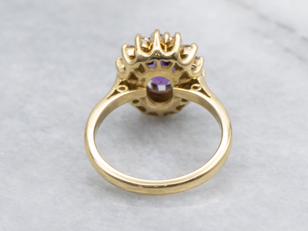 Amethyst and Diamond Vintage Halo Ring