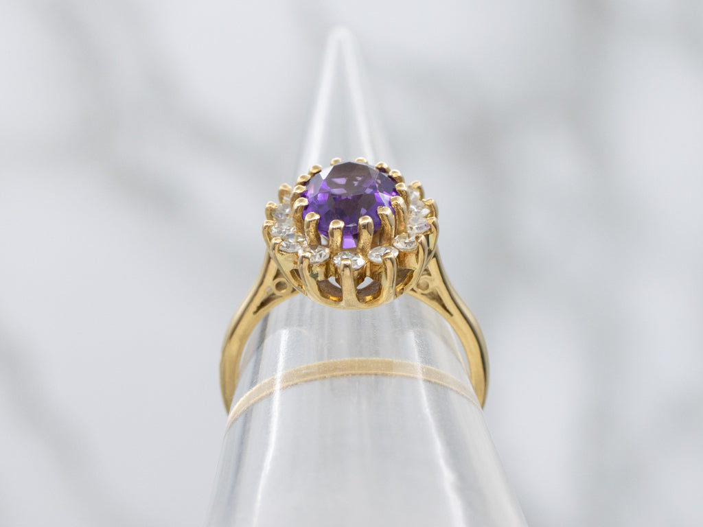 Amethyst and Diamond Vintage Halo Ring