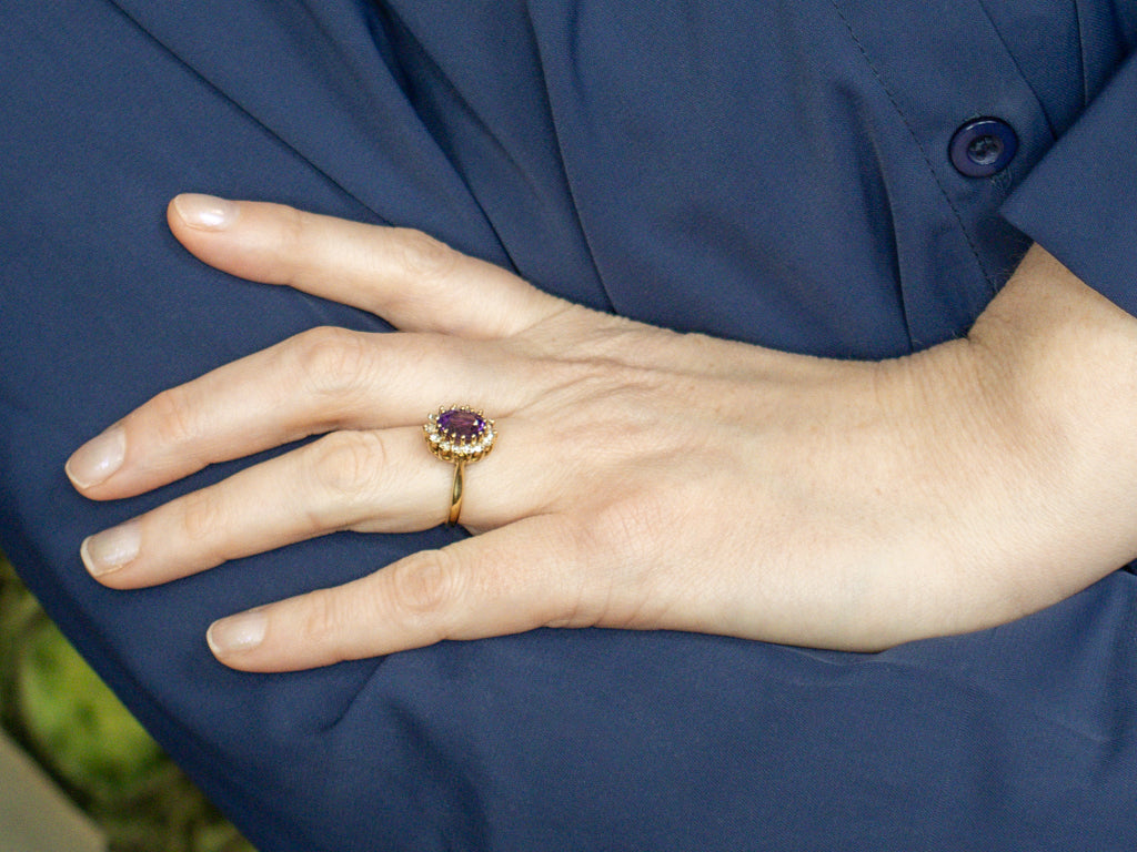 Amethyst and Diamond Vintage Halo Ring