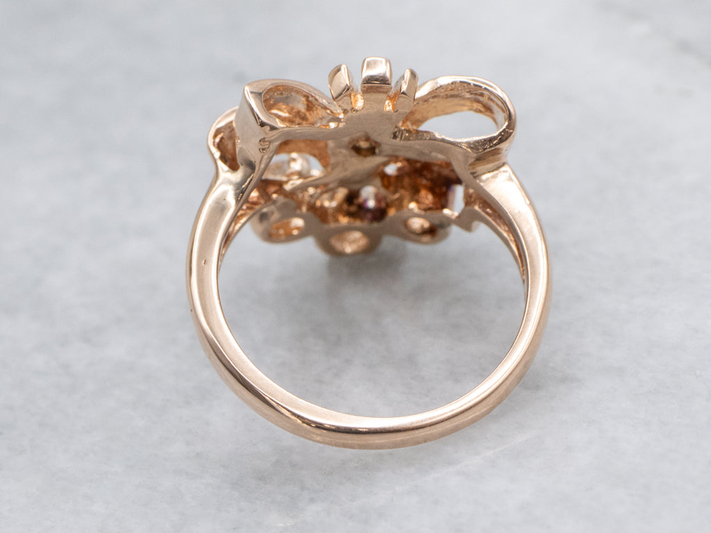 Retro Era European and Old Mine Cut Diamond Ribbon Ring