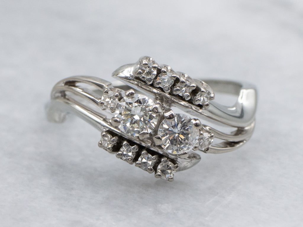 Vintage Jabel 18-Karat Gold and Diamond Bypass Ring