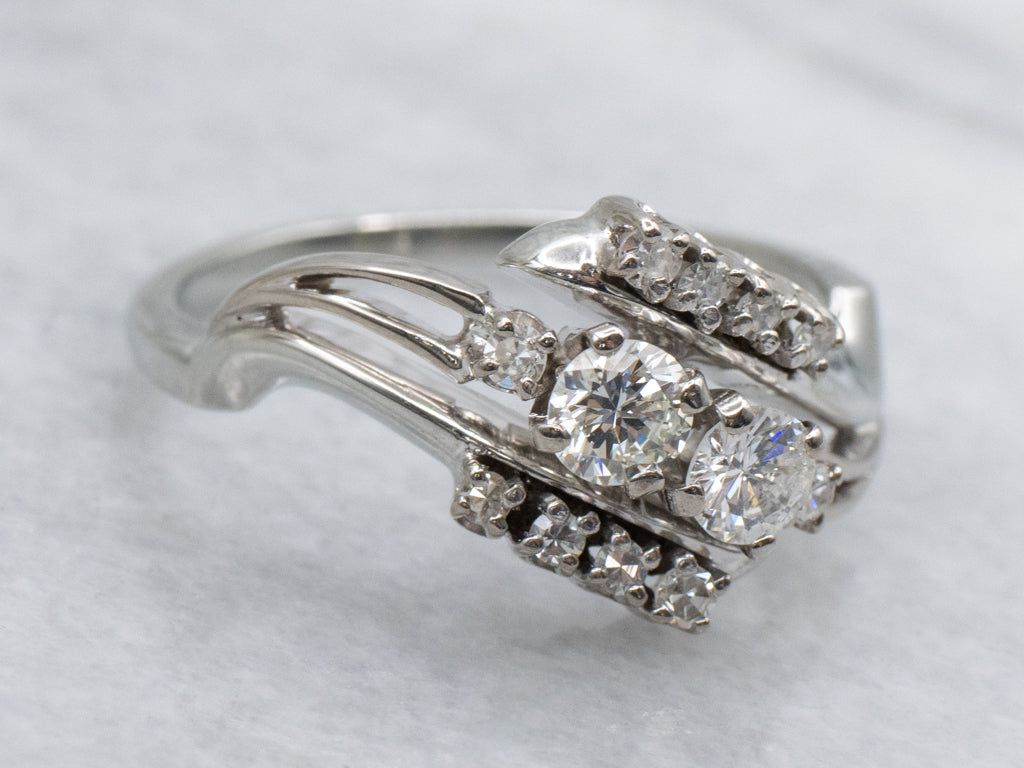 Vintage Jabel 18-Karat Gold and Diamond Bypass Ring
