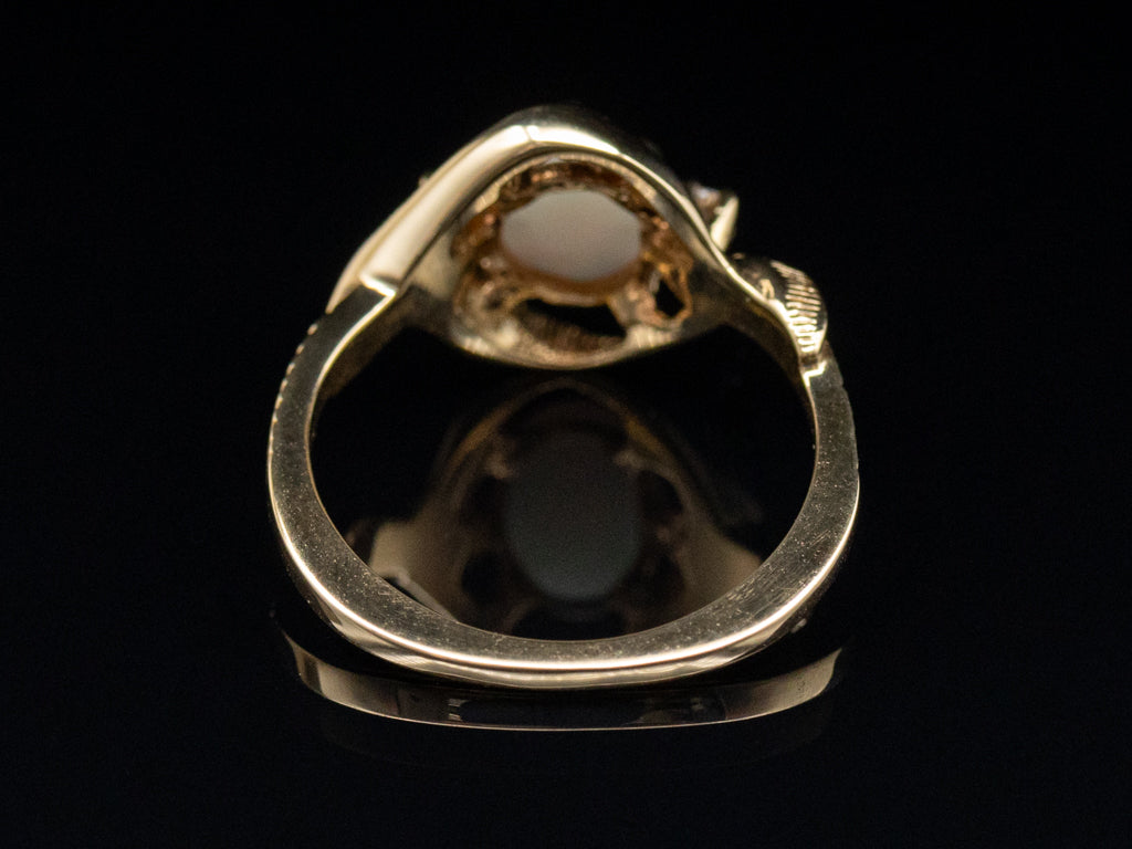 Vintage Opal and Diamond Grooved Twisting Gold Bypass Ring