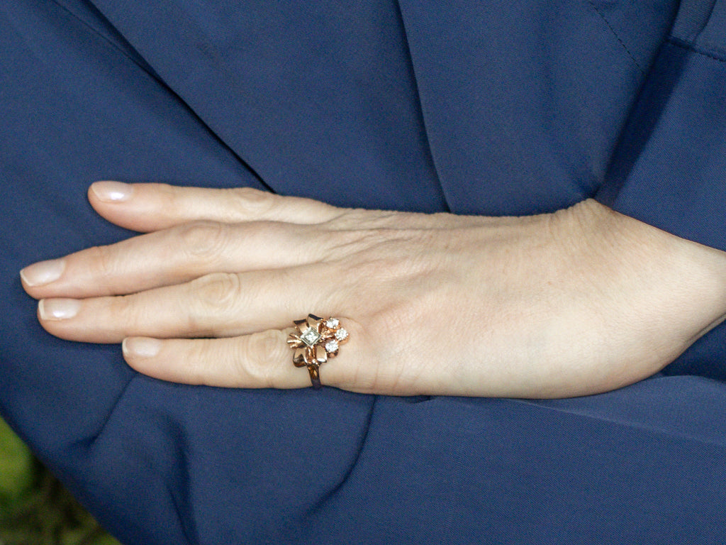 Retro Era European and Old Mine Cut Diamond Ribbon Ring