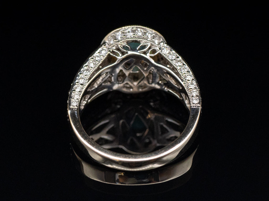 Modern Opal and Diamond Halo White Gold Ring