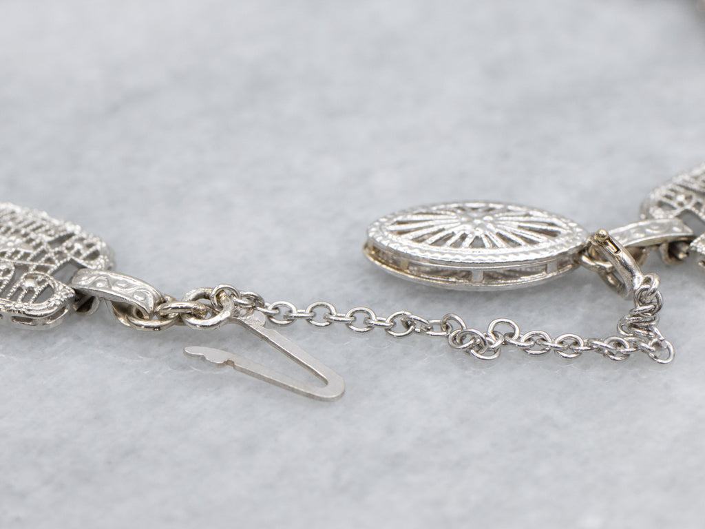 Art Deco Era Floral Filigree Link Bracelet with Diamonds