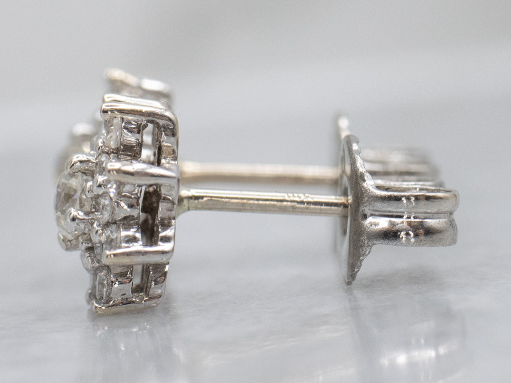 Vintage White Gold Floral Diamond Cluster Stud Earrings