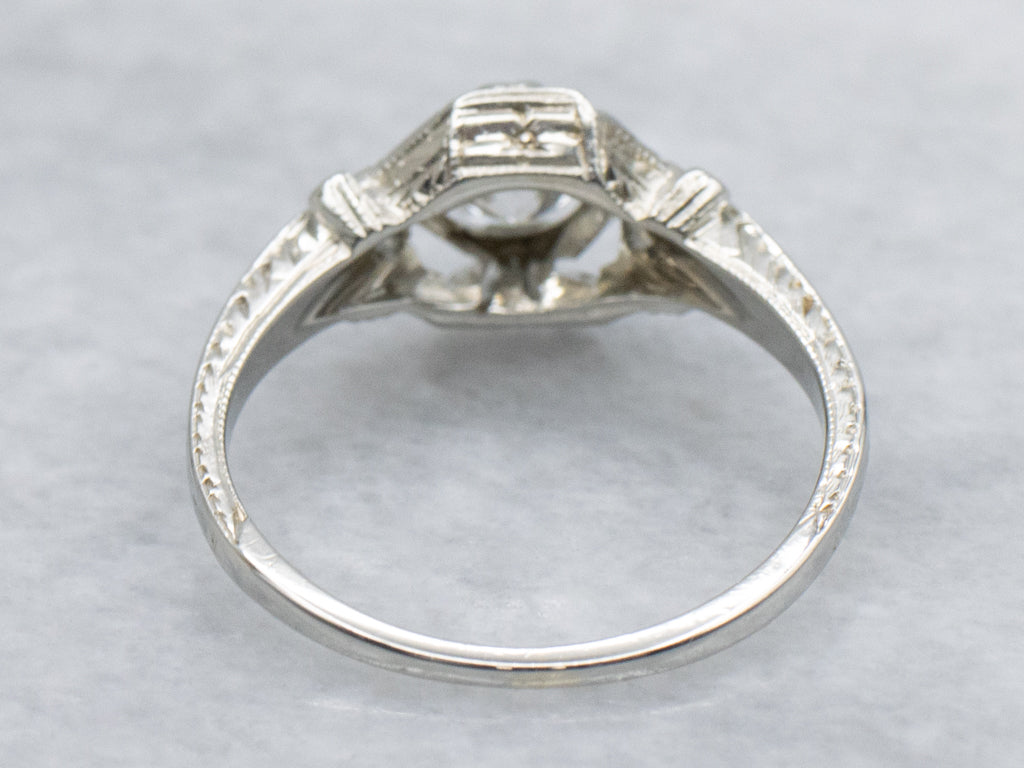 Vintage Brilliant Diamond Engagement Ring with Engraved Details