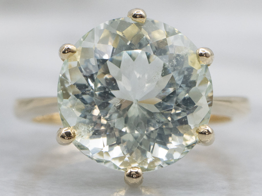 Six-Prong Aquamarine and Gold Solitaire Ring