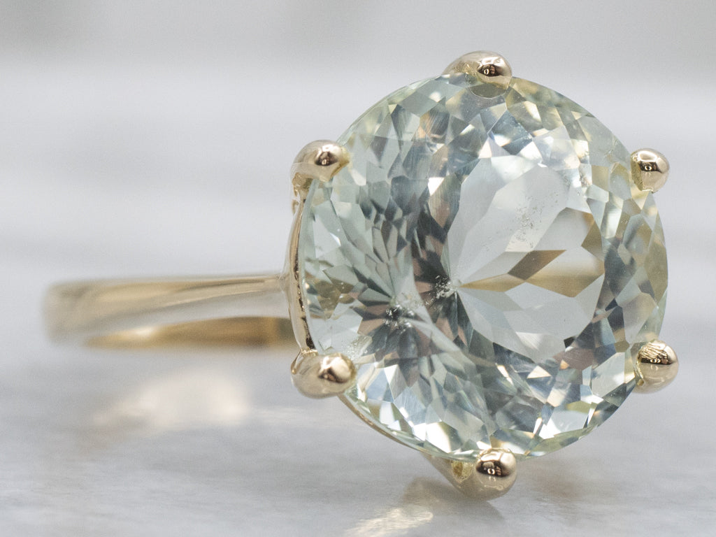 Six-Prong Aquamarine and Gold Solitaire Ring