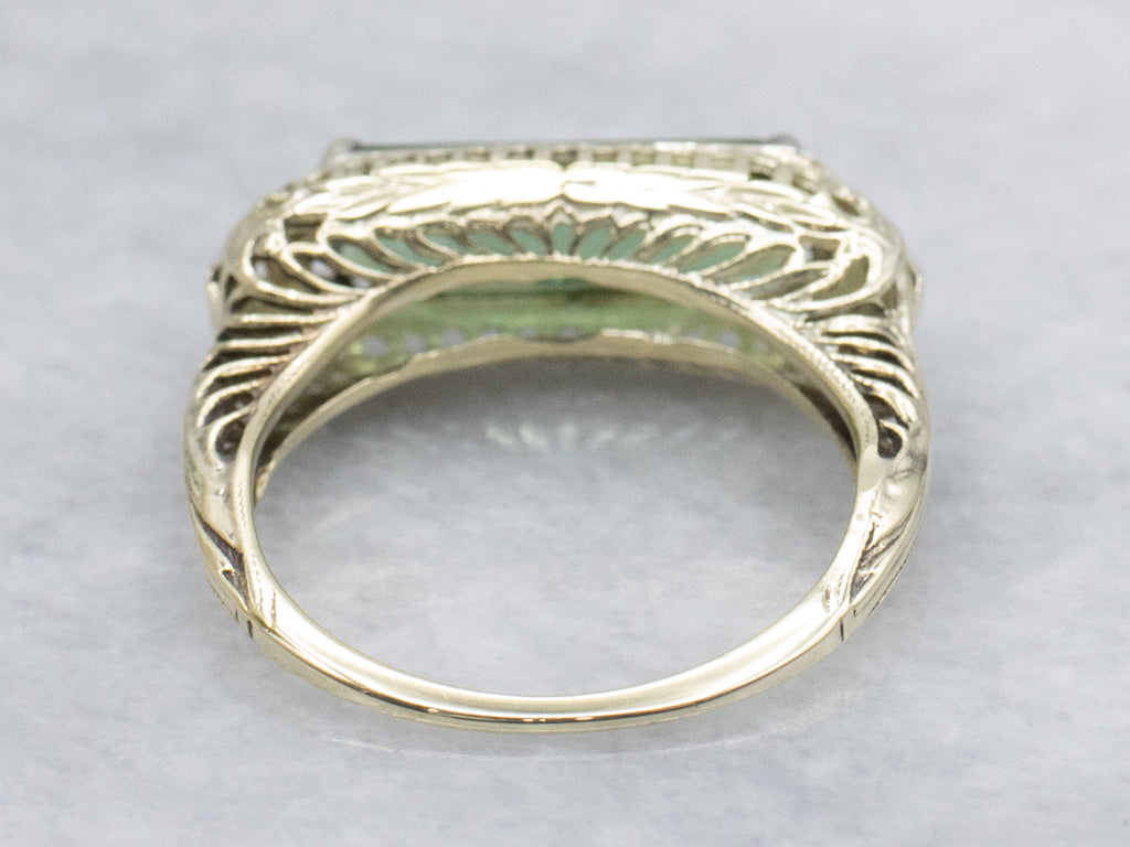 Antique East-to-West Set Green Tourmaline Filigree Ring