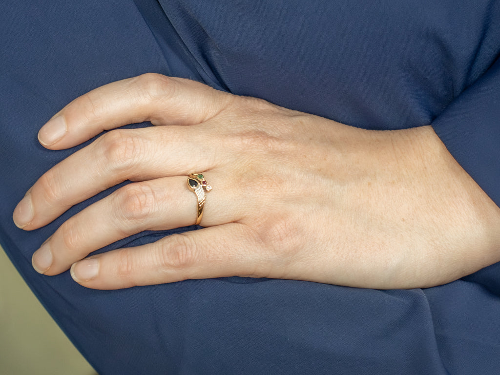 Modern Gold Sapphire Diamond Ruby and Emerald Bypass Ring