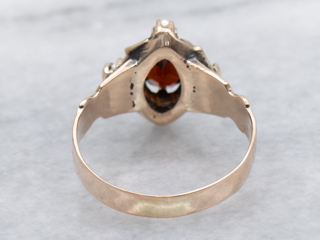 Victorian-Era Rose Gold Garnet and Seed Pearl Dinner Ring