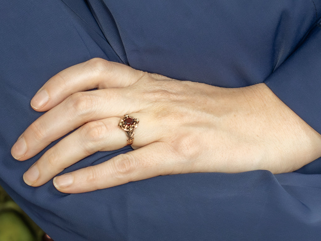 Victorian-Era Rose Gold Garnet and Seed Pearl Dinner Ring