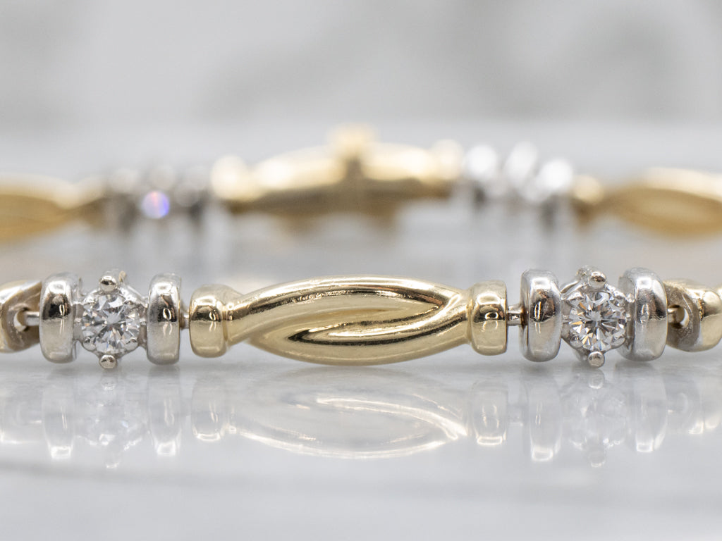 Diamond Two-Tone Gold Twisted Bar Link Bracelet